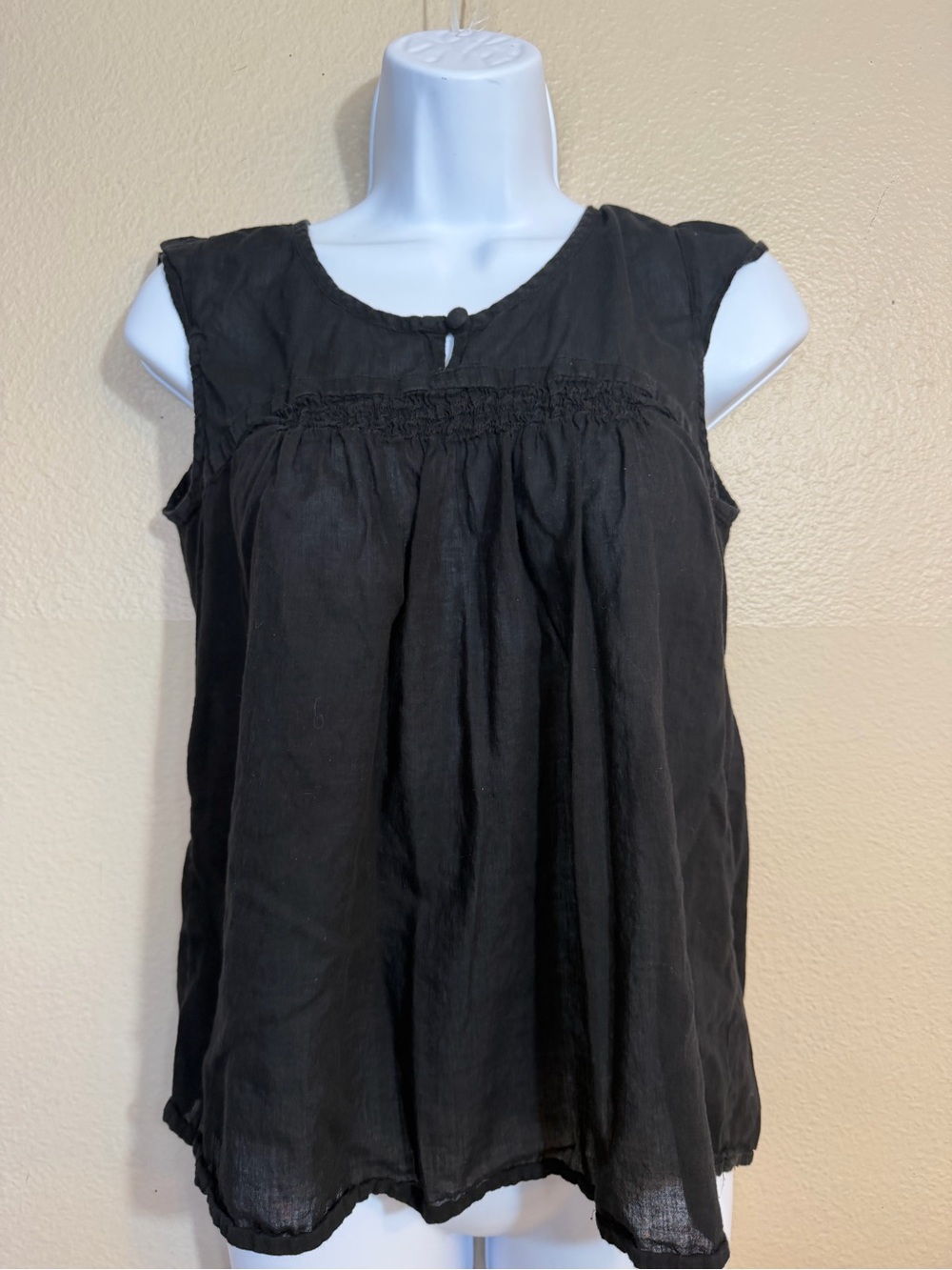 Boho Planet Gold Women's Black Sleeveless Peasant Top - Classic Gathered Front